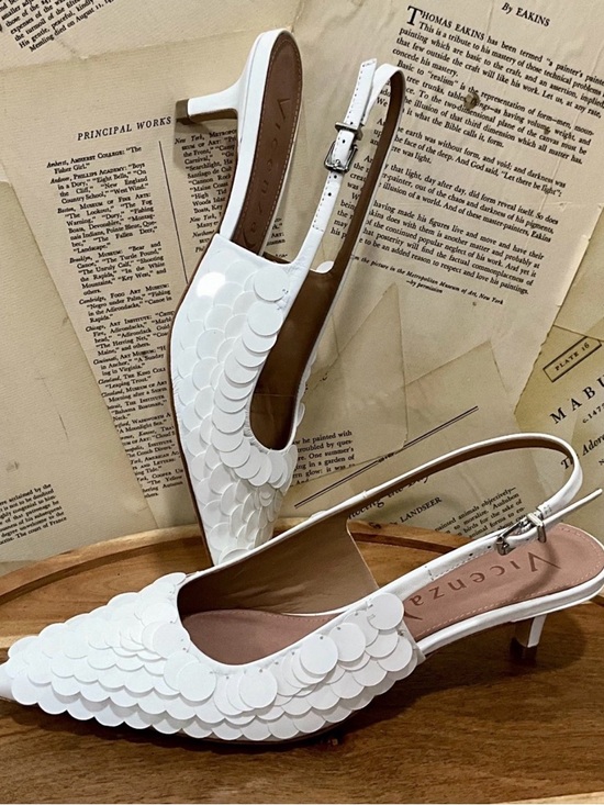 Vicenza Shoes - Free People Vicenza Chandelier Sequin Kitten Heel White Slingback